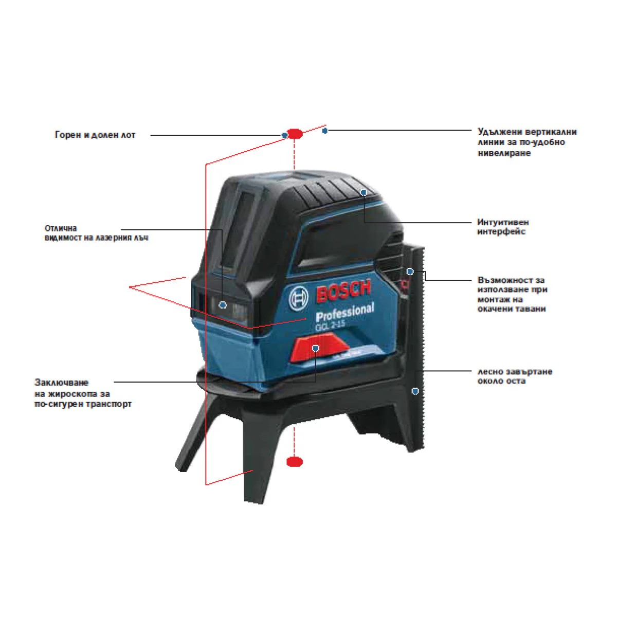 Лазерен линеен нивелир Bosch GCL 2-15 0601066E00
