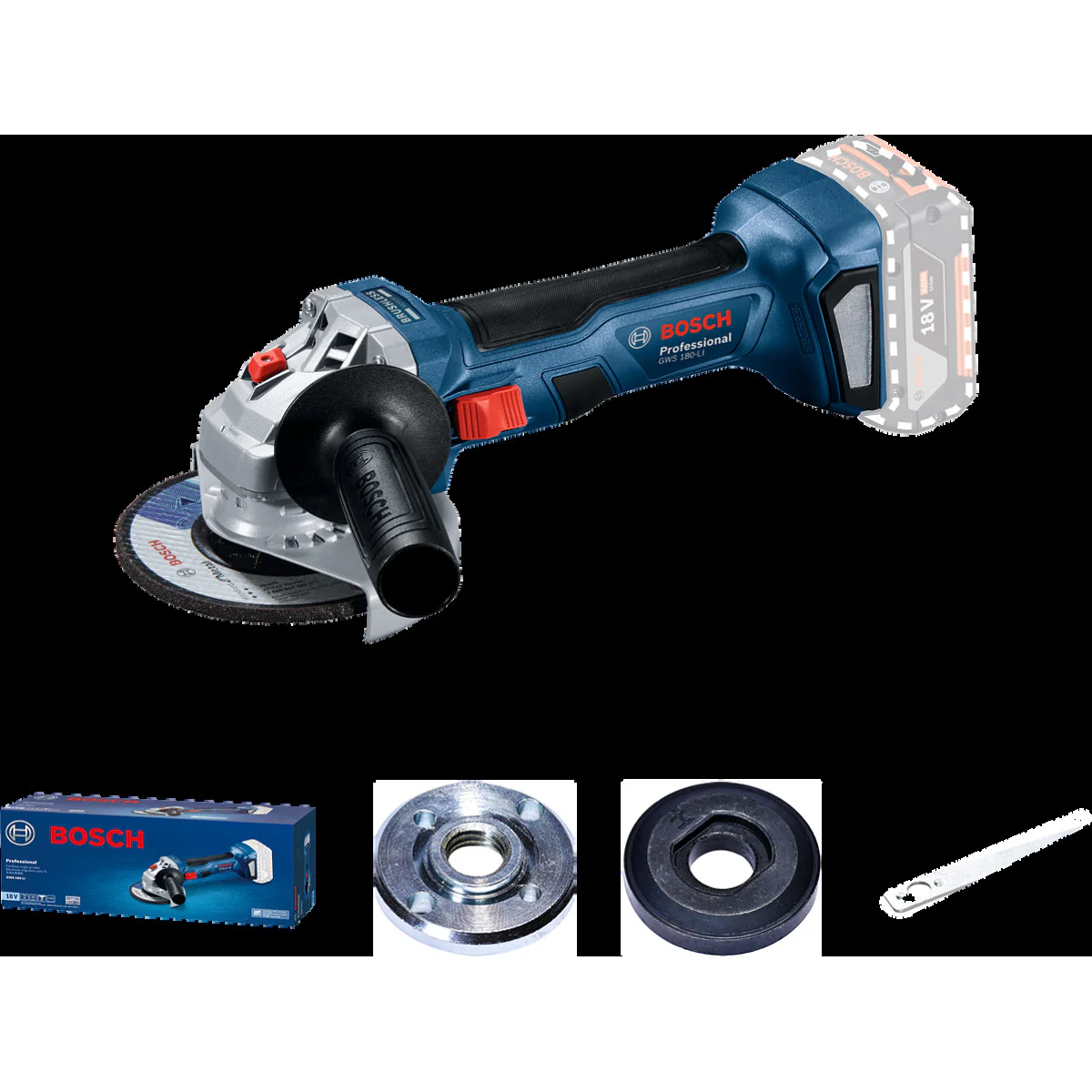 Акумулаторен ъглошлайф Bosch GWS 180-LI, 125мм Соло 06019H9020