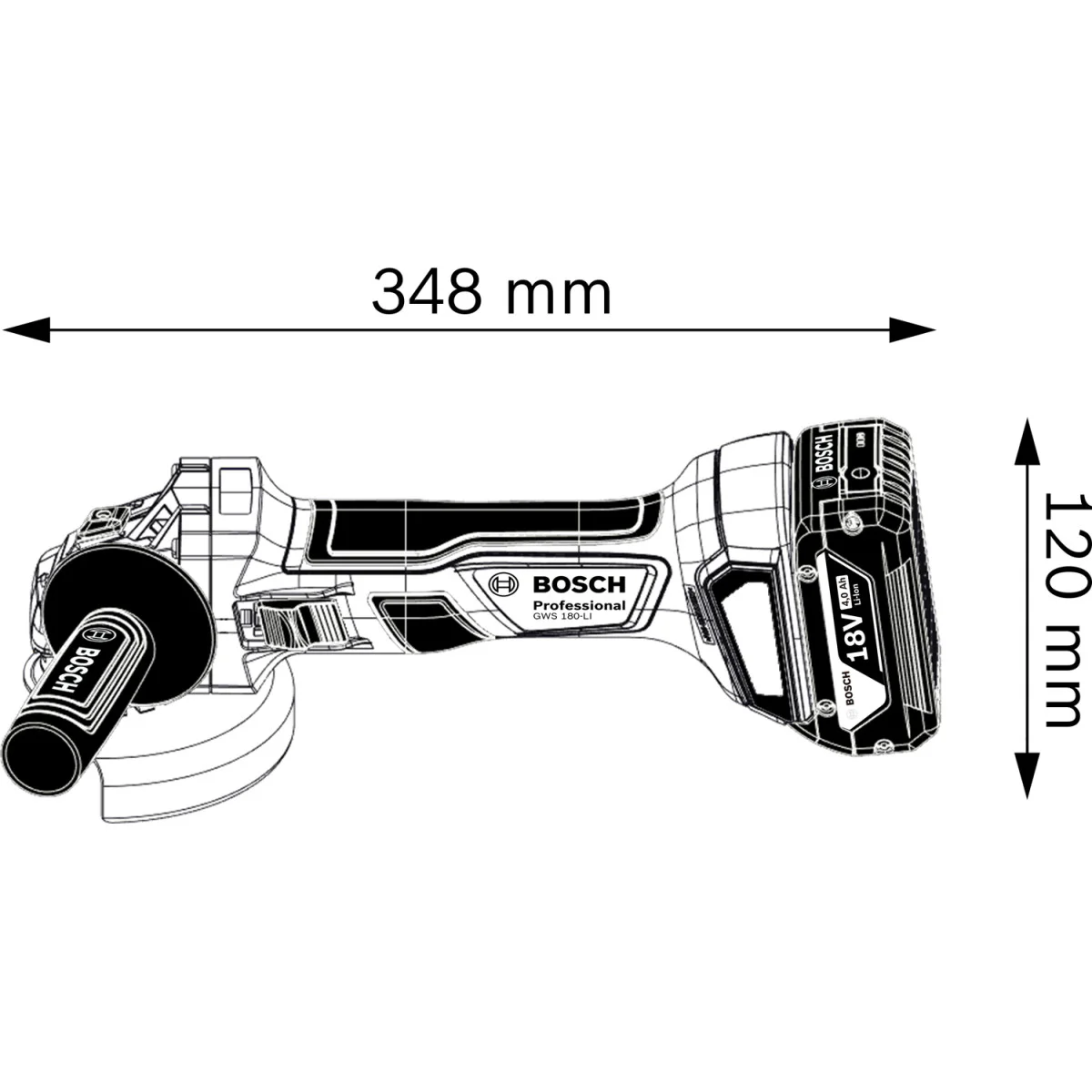 Акумулаторен ъглошлайф Bosch GWS 180-LI, 125мм 2x4Ah - GAL 18V-40 06019H9021