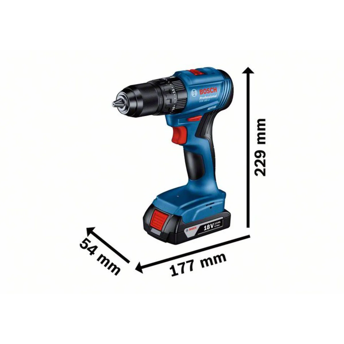 Акумулаторен ударен винтоверт Bosch GSB 185 Li 50 Nm, 2 бр батерии 18 V, 2 Ah 06019K3100