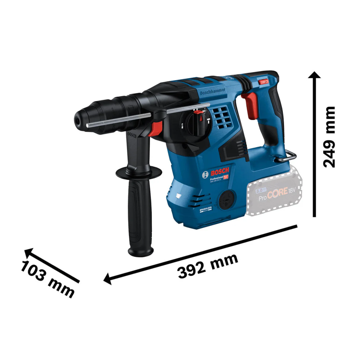Акумулаторен перфоратор Bosch GBH 18V-28 CF, 3.3 J, със сменяем патронник SDS plus в L-BOXX 238, 2 x ProCORE18V 8.0Ah 0611921002
