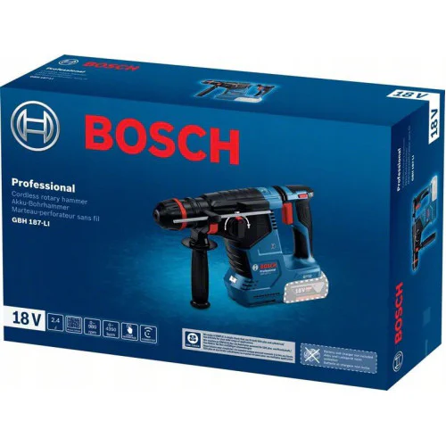 Акумулаторен перфоратор Bosch GBH 187-LI 2,4 J, SDS plus цилиндричен, без батерия 