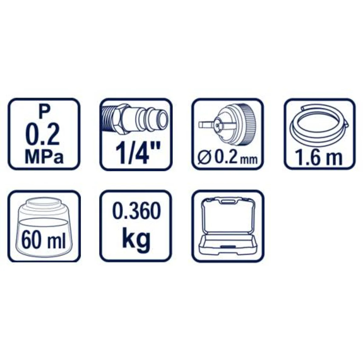 Аерограф двойнодействащ ø0.2mm 8части к-т RD-AB01 089935