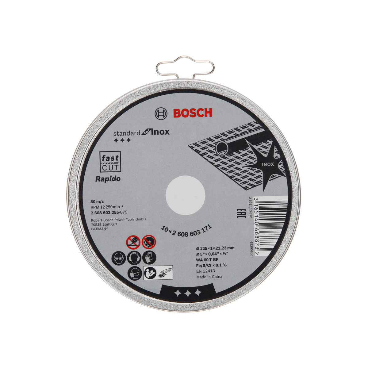 10 бр. Диск за рязане, прав Bosch Standard for Inox - Rapido,WA 60 T BF, ф125х1,0мм 2608603255