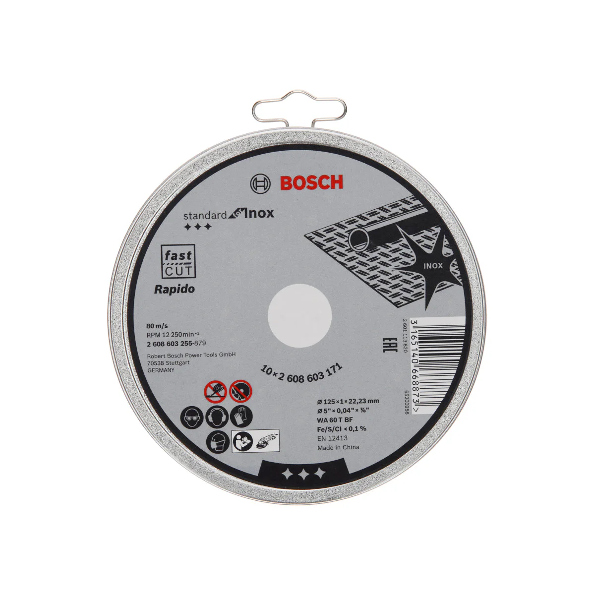 10 бр. Диск за рязане, прав Bosch Standard for Inox - Rapido,WA 60 T BF, ф125х1,0мм 2608603255
