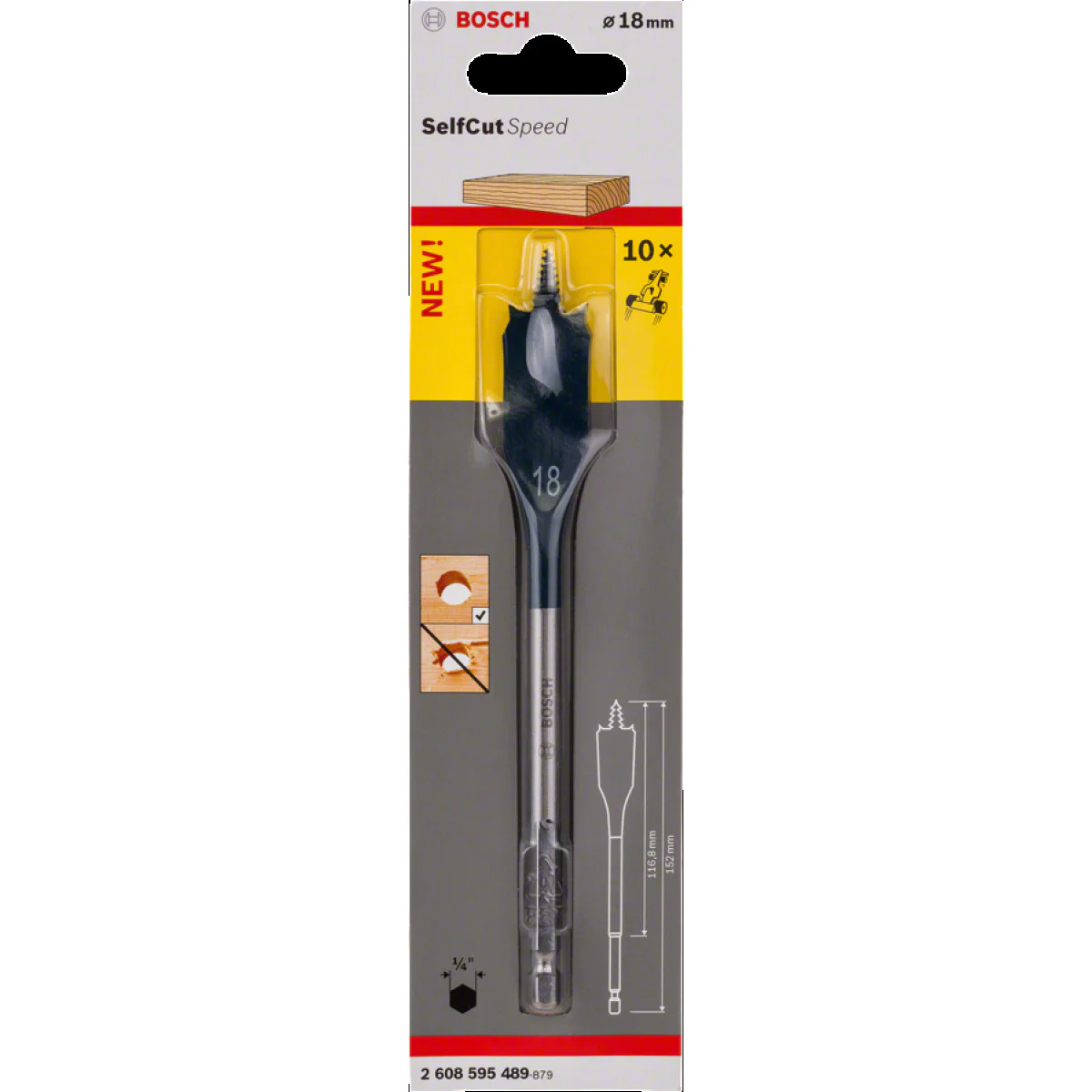 Плоско фрезово свредло Self Cut Speed, шестостен  18 x 152 mm  Bosch 2608595489