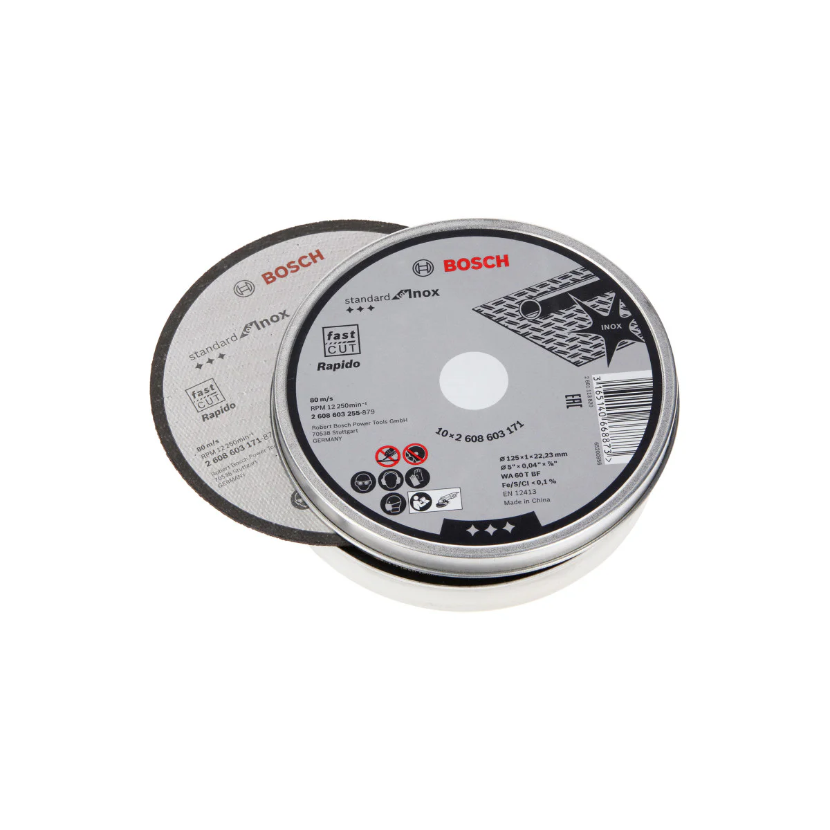 10 бр. Диск за рязане, прав Bosch Standard for Inox - Rapido,WA 60 T BF, ф125х1,0мм 2608603255