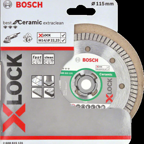 Диск диамантен за сухо рязане на гранитогрес, порцелан и твърди материали ф115 x 22,23 x 1,4 x 7 мм , Bosch X-LOCK Best for Ceramic Extraclean Turbo