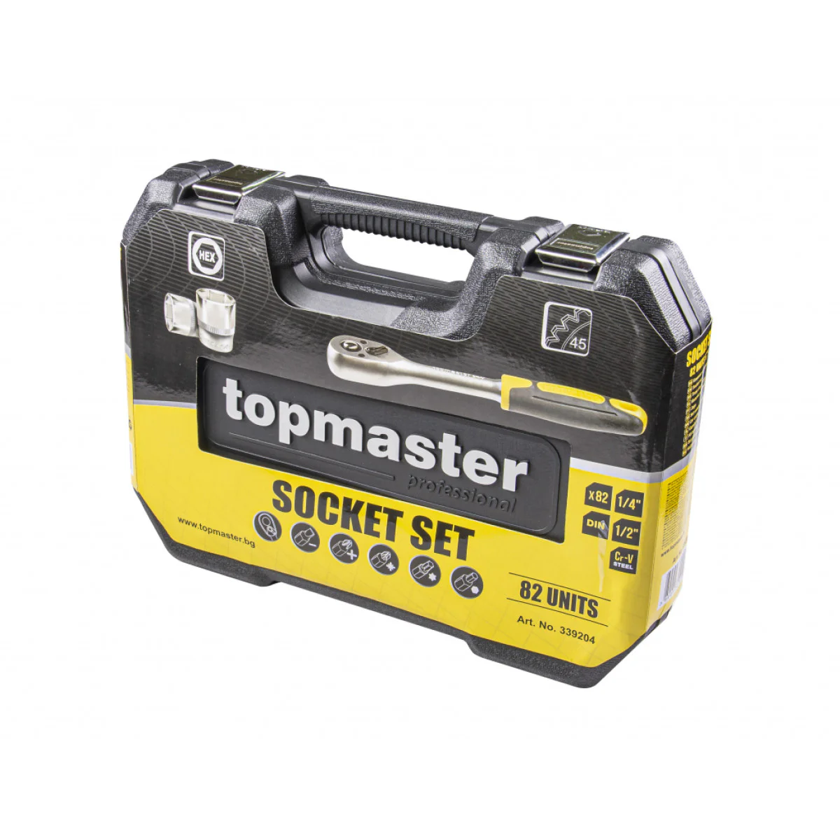 Комплект инструменти 82 части 1/4 & 1/2 CR-V първо поколение TMP - Topmaster 339204 Комплект инструменти 82 части 1/4 & 1/2 CR-V първо поколение TMP - Topmaster 339204