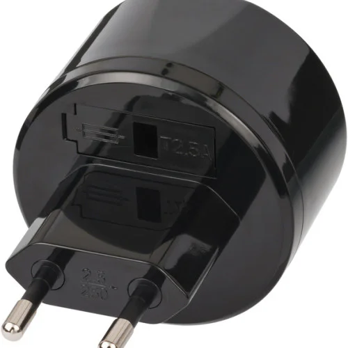 Адаптер за щепсел за пътуване (за: гнездо за САЩ и Euro щепсел 2.5A предпазител) , черен ,   brennenstuhl  