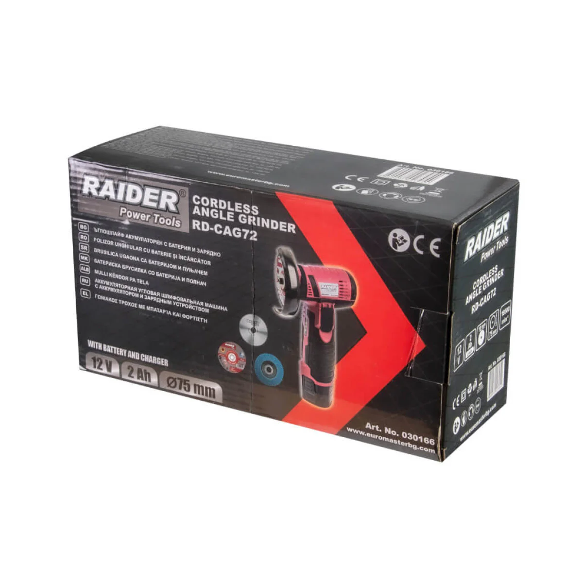 Акумулаторен ъглошлайф Raider RD-CAG72 - 12V, 2 Ah, ф75мм 030166