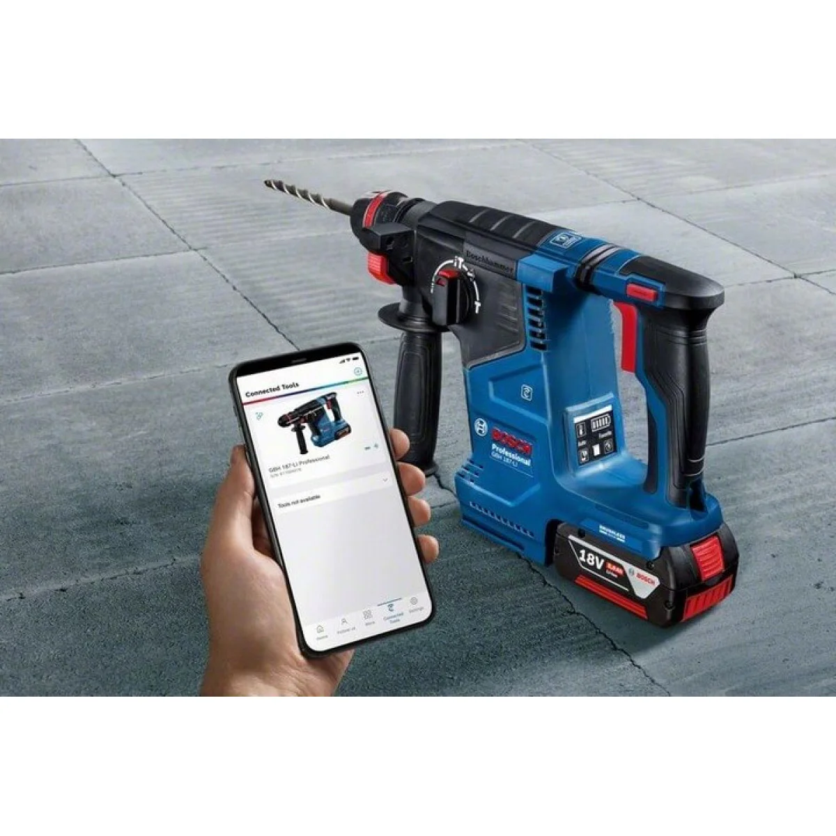 Акумулаторен перфоратор Bosch GBH 187-LI, SDS plus цилиндричен, 2 x батерия GBA 18V 5.0Ah 0611923121 Акумулаторен перфоратор Bosch GBH 187-LI, SDS plus цилиндричен, 2 x батерия GBA 18V 5.0Ah 0611923121