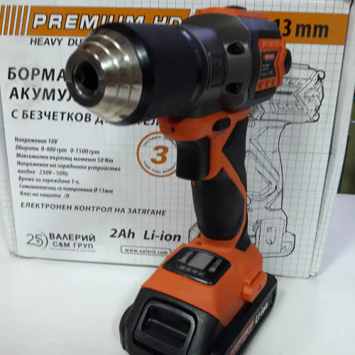 Акумулаторна бормашина/винтоверт 13мм Premium HD 18V - 2Ah 60Nm, безчеткова