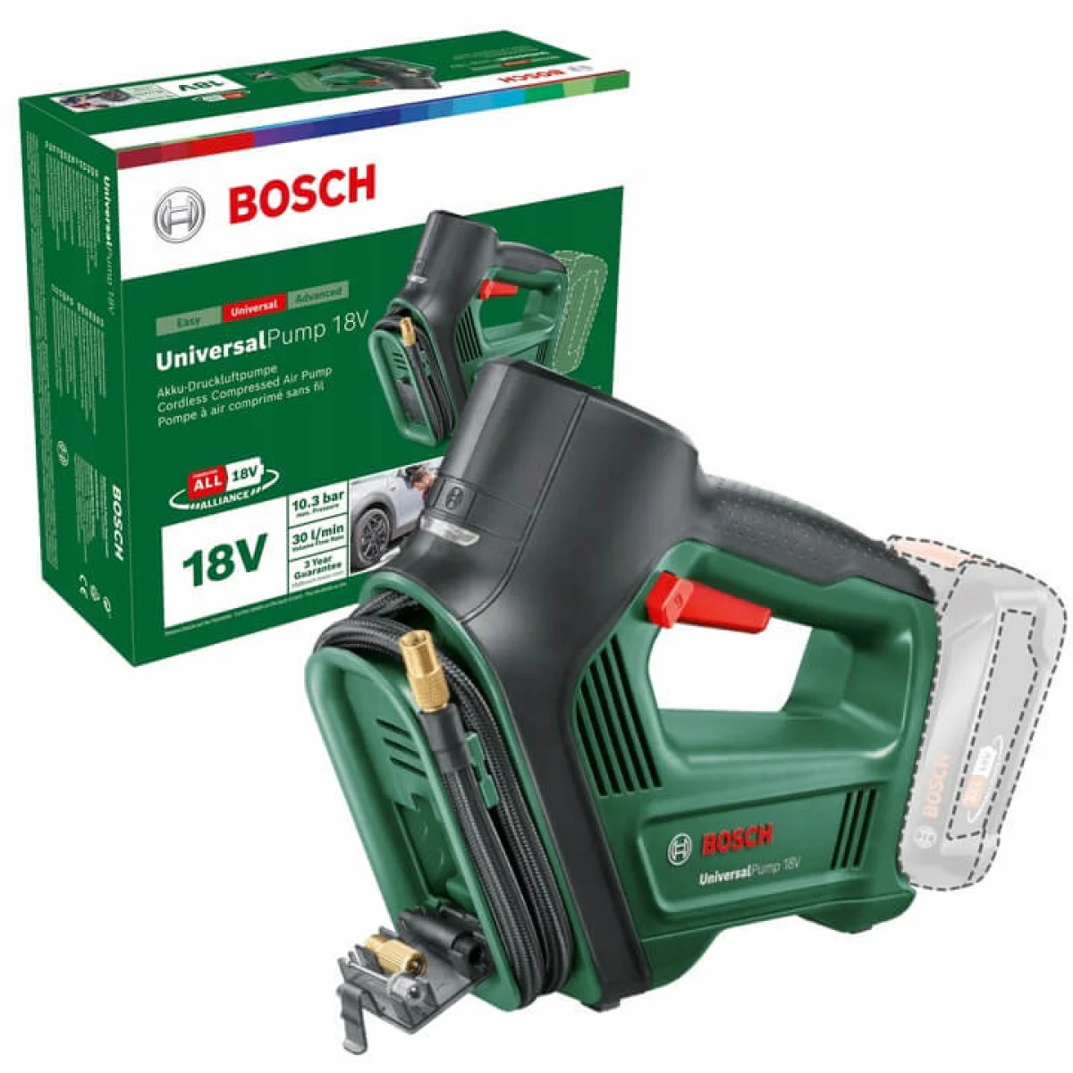 Акумулаторна въздушна помпа Bosch UniversalPump 18V, 1x 2,0 Ah батерия 0603947101 Акумулаторна въздушна помпа Bosch UniversalPump 18V, 1x 2,0 Ah батерия 0603947101