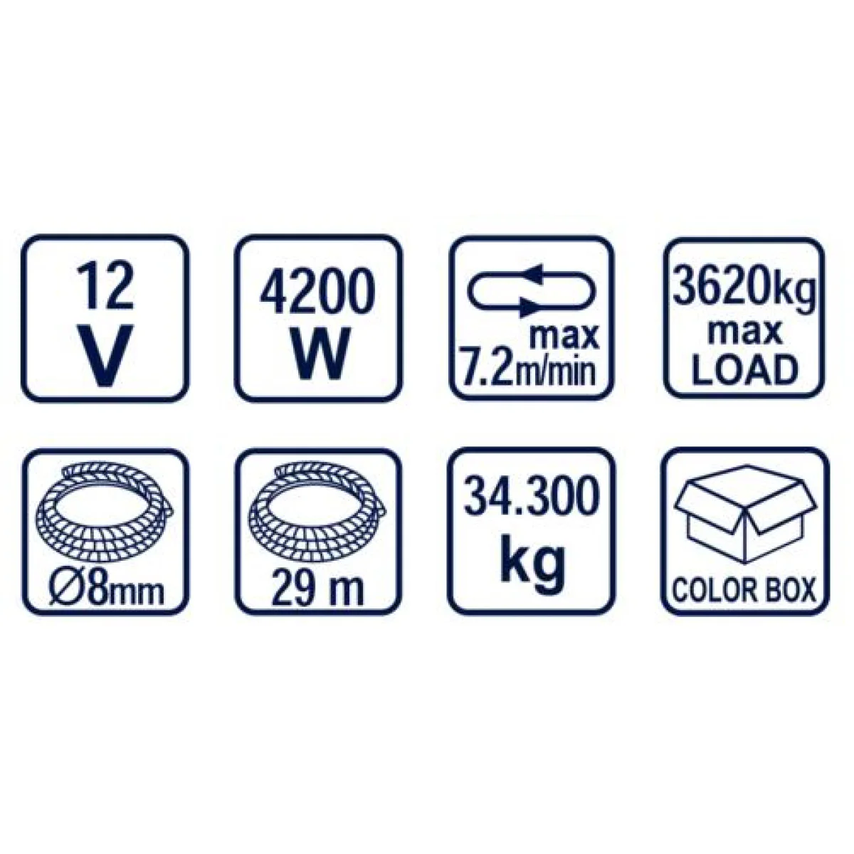 Автолебедка 12V 3628kg (8000 lbs) 3.4 kW с въже Ø8mm 29m RD-EW07 121608 Автолебедка 12V 3628kg (8000 lbs) 3.4 kW с въже Ø8mm 29m RD-EW07 121608