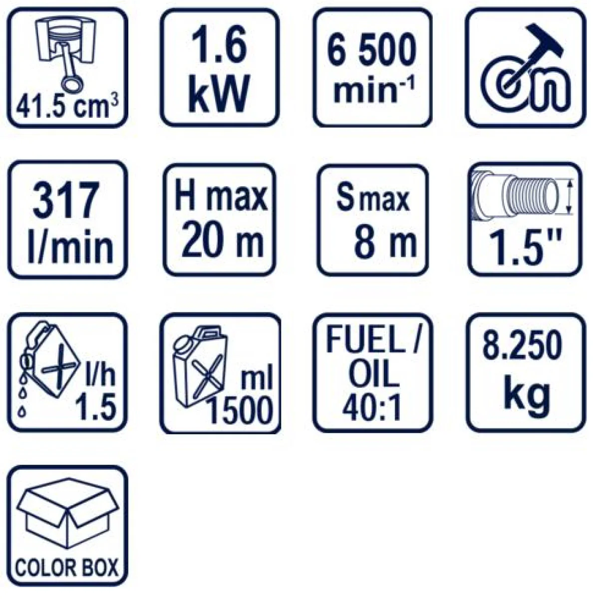 Бензинова водна помпа 1.6kW 1.5 317 L/min RD-GWP03 092101