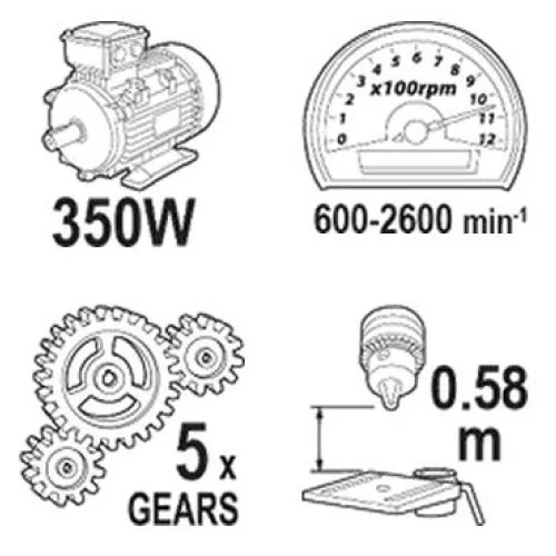 Бормашина настолна 350W 13mm H=0.58m Райдер RDP-BD04