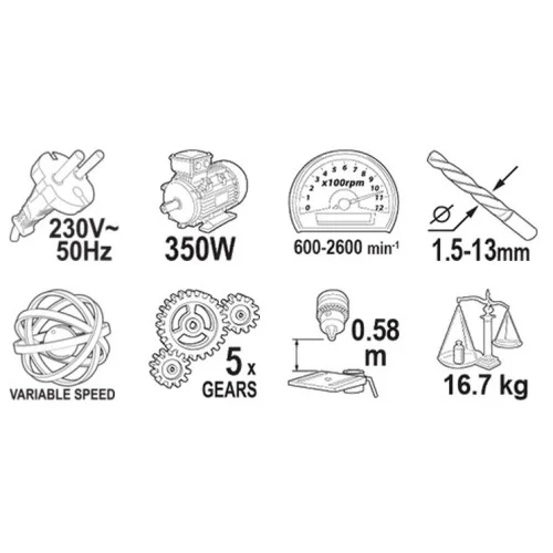 Бормашина настолна 350W 13mm H=0.58m Райдер RDP-BD04