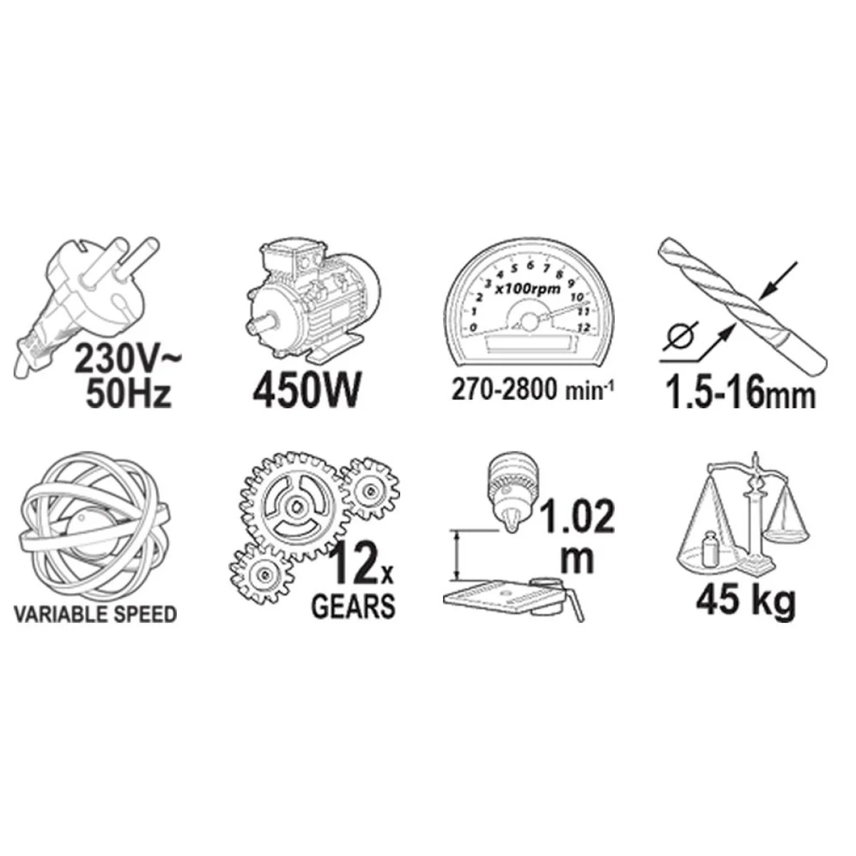 Бормашина настолна 450W 16mm H=1.02m Райдер RDP-BD02 011102