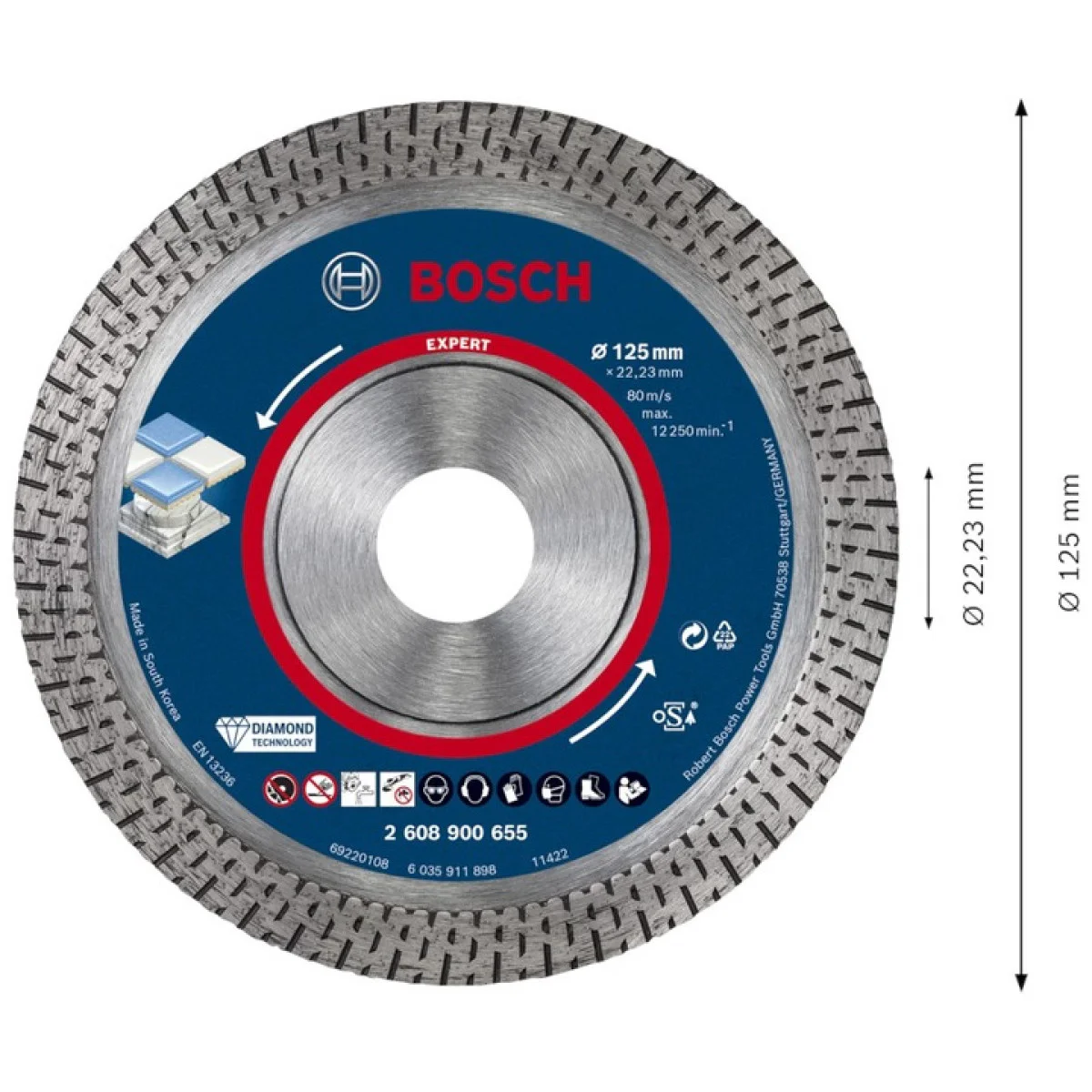 Диамантен диск Bosch EXPERT Hard Ceramic ф125x22.23x1.4x10мм 2608900655 Диамантен диск Bosch EXPERT Hard Ceramic ф125x22.23x1.4x10мм 2608900655