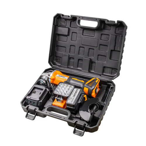 Ъглошлайф акумулаторен безчетков Ø125mm 18V 4Ah 16LED 2USB Baukraft BK-BAG72