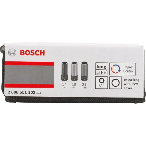 Комплект вложки за глух ключ, 3 части 85 mm; 17, 19, 21 mm, 2608551102, BOSCH