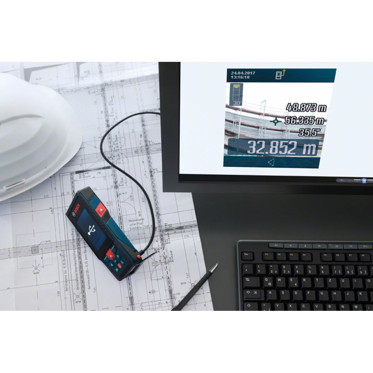 Лазерна противоударна ролетка Bosch GLM 120 C + Статив BT 150 0601072F01