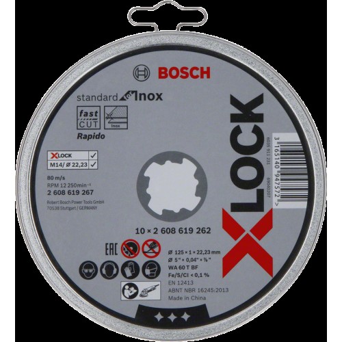 10бр Диска карбофлексови Bosch X-LOCK Standart for Inox and Metal, ф125x1.0x22,23