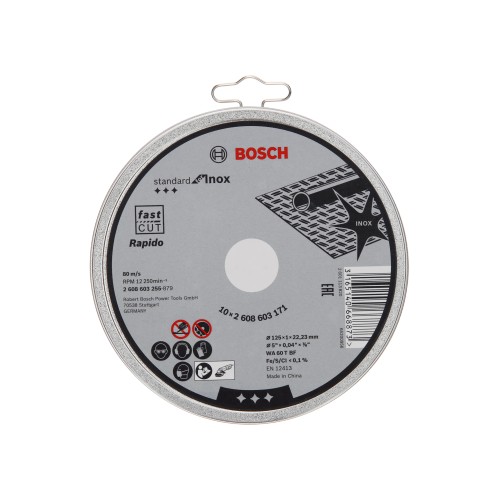 10 бр. Диск за рязане, прав Bosch Standard for Inox - Rapido,WA 60 T BF, ф125х1,0мм