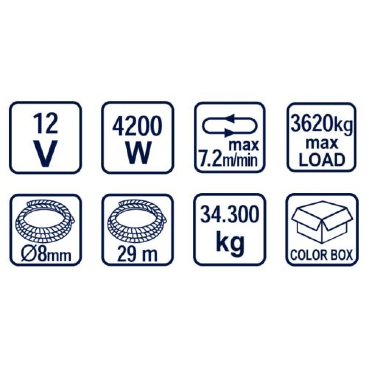 Автолебедка 12V 3628kg (8000 lbs) 3.4 kW с въже Ø8mm 29m RD-EW07