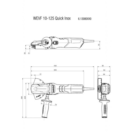 Ъглошлайф с плоска глава METABO WEVF 10-125 Quick Inox, 125mm, 1000W 