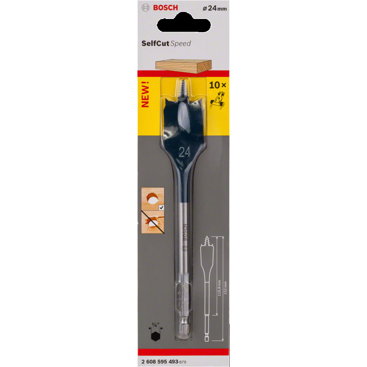 Плоско фрезово свредло Self Cut Speed, шестостен  24 x 152 mm  Bosch 2608595493