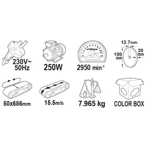 Шмиргел с лентов шлайф 250W ø150mm 50х686 Райдер RDP-BG05