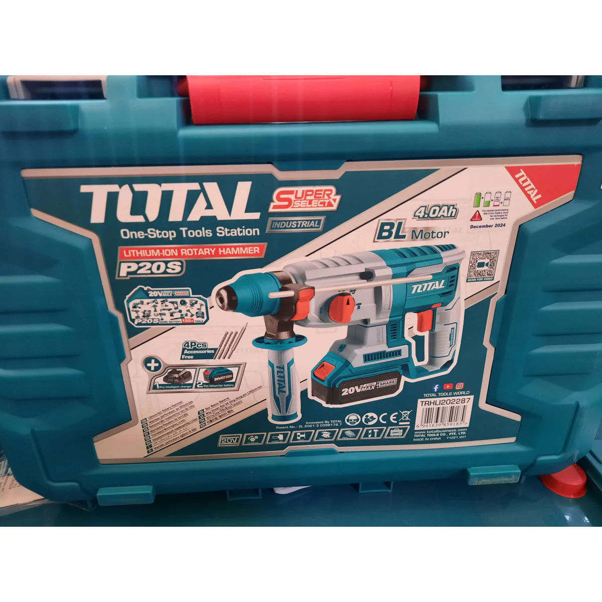 Акумулаторен безчетков перфоратор TOTAL TRHLI202287 Industrial, 2 J, 2x20 V, 4 Ah, куфар TRHLI202287