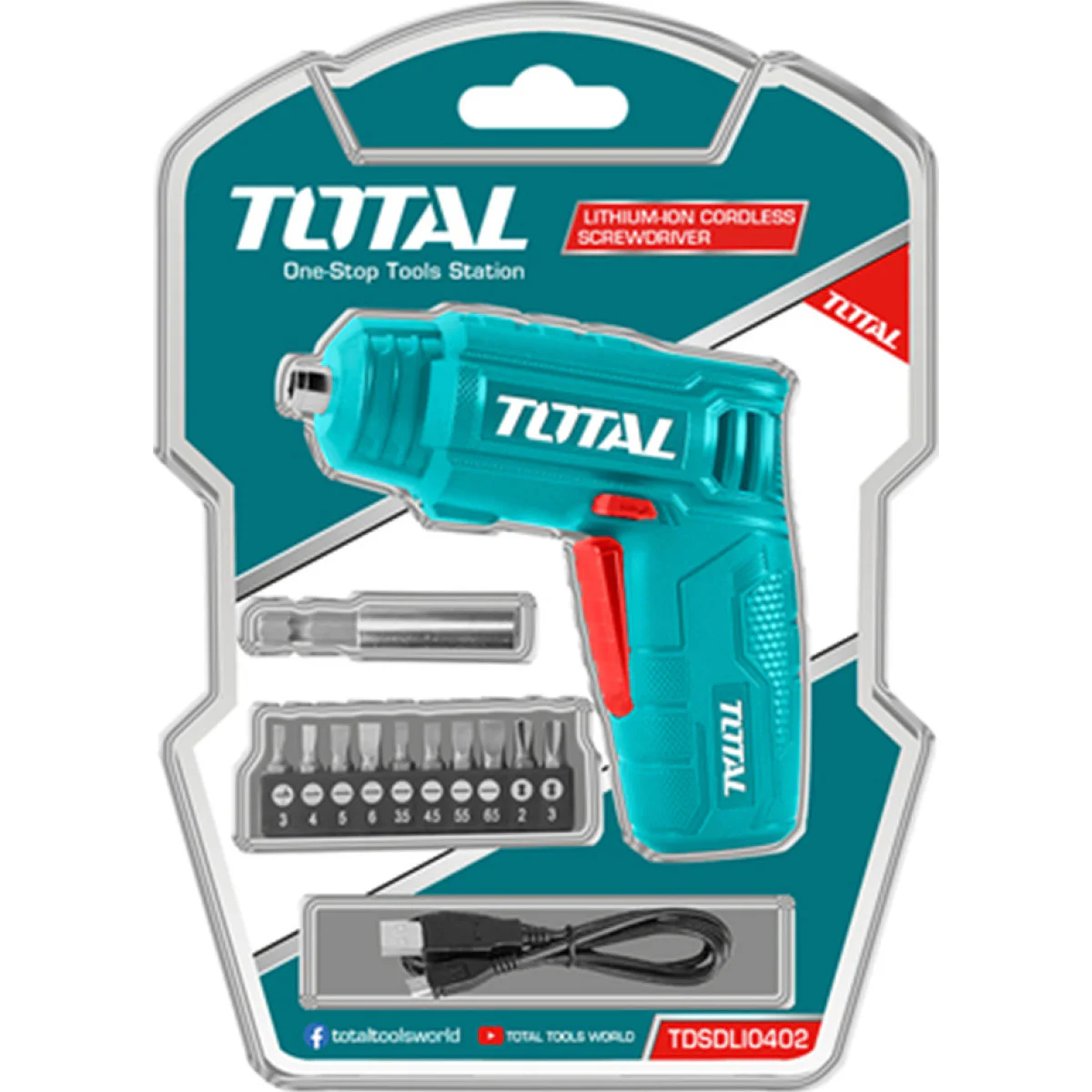 Акумулаторна отвертка TOTAL + аксесоари, 1/4 TSDLI0402