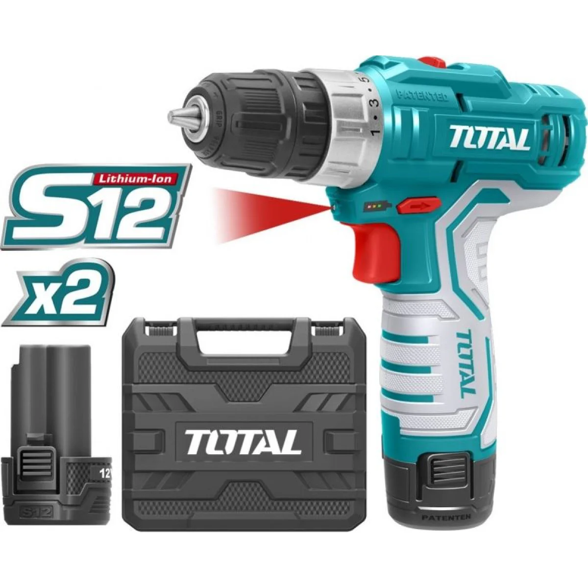 Акумулаторен винтоверт TOTAL TDLI1232E, 12 V, 2 х 1.5 Ah Li-Ion, куфар TDLI1232E