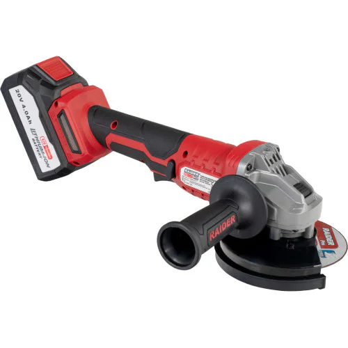 Акумулаторен ъглошлайф Raider RDP-PBAG20 Set, 125 мм, R20, с батерия 20 V, 4 Ah, зарядно и куфар