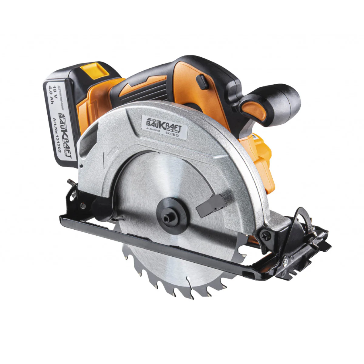 Акумулаторен ръчен циркуляр Baukraft BK-CSL02, 180 мм, с батерия 1 бр. 18 V, 4 Ah и зарядно 052401