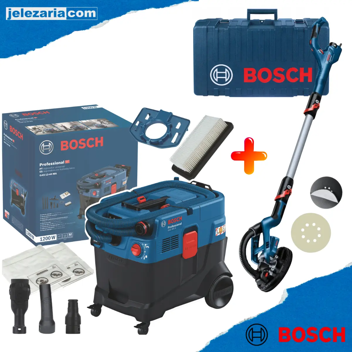 Прахосмукачка Bosch GAS 12-40 MA и Шлайфмашина Bosch GTR 550 