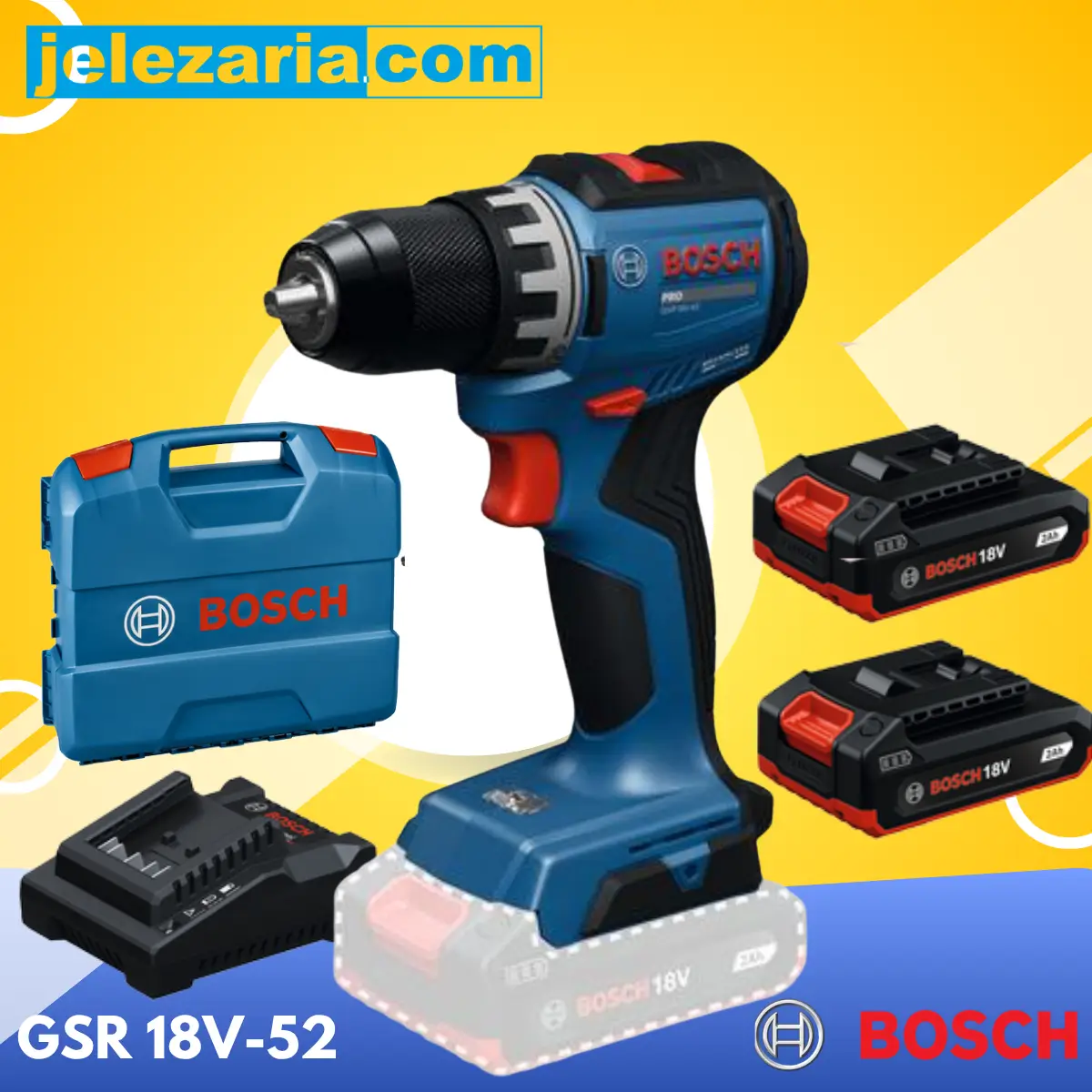 Акумулаторен винтоверт Bosch GSR 18V-52, 2бр х 2Ah - 52 Nm в куфар