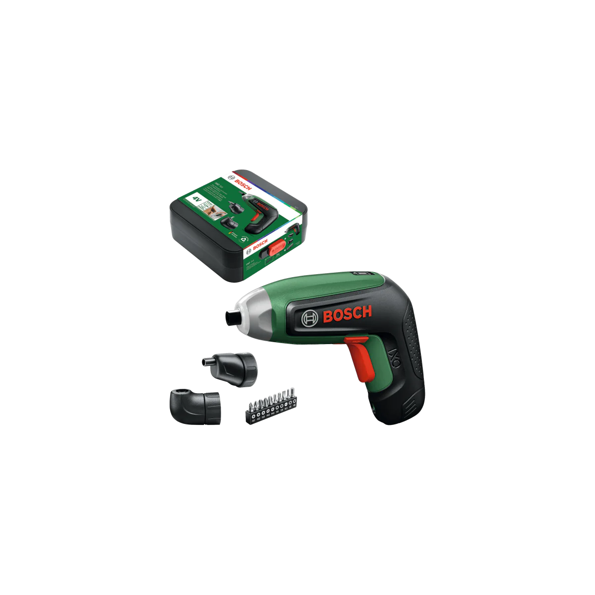 Акумулаторен винтоверт Bosch IXO 8 Set, 4V, с ъглов и ексцентричен адаптер 06039G4001