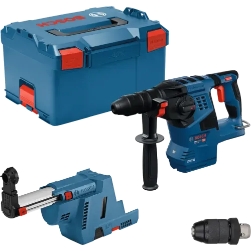 Акумулаторен перфоратор Bosch GBH 18V-28F, SDS-plus, 3.3J, с прахоулавяне GDE 18V-16, в L-Boxx