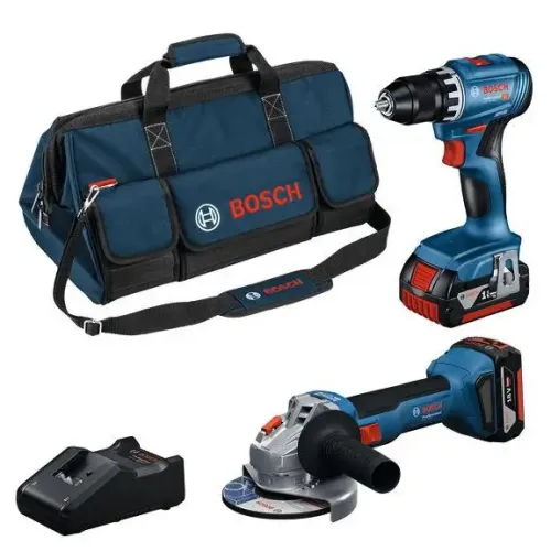 Комплект акумулаторни инструменти Bosch винтоверт GSR 18V-45 и ъглошлайф GWS 18V-8 + 2 батерии 18 V, 4,0 Ah, зарядно, чанта