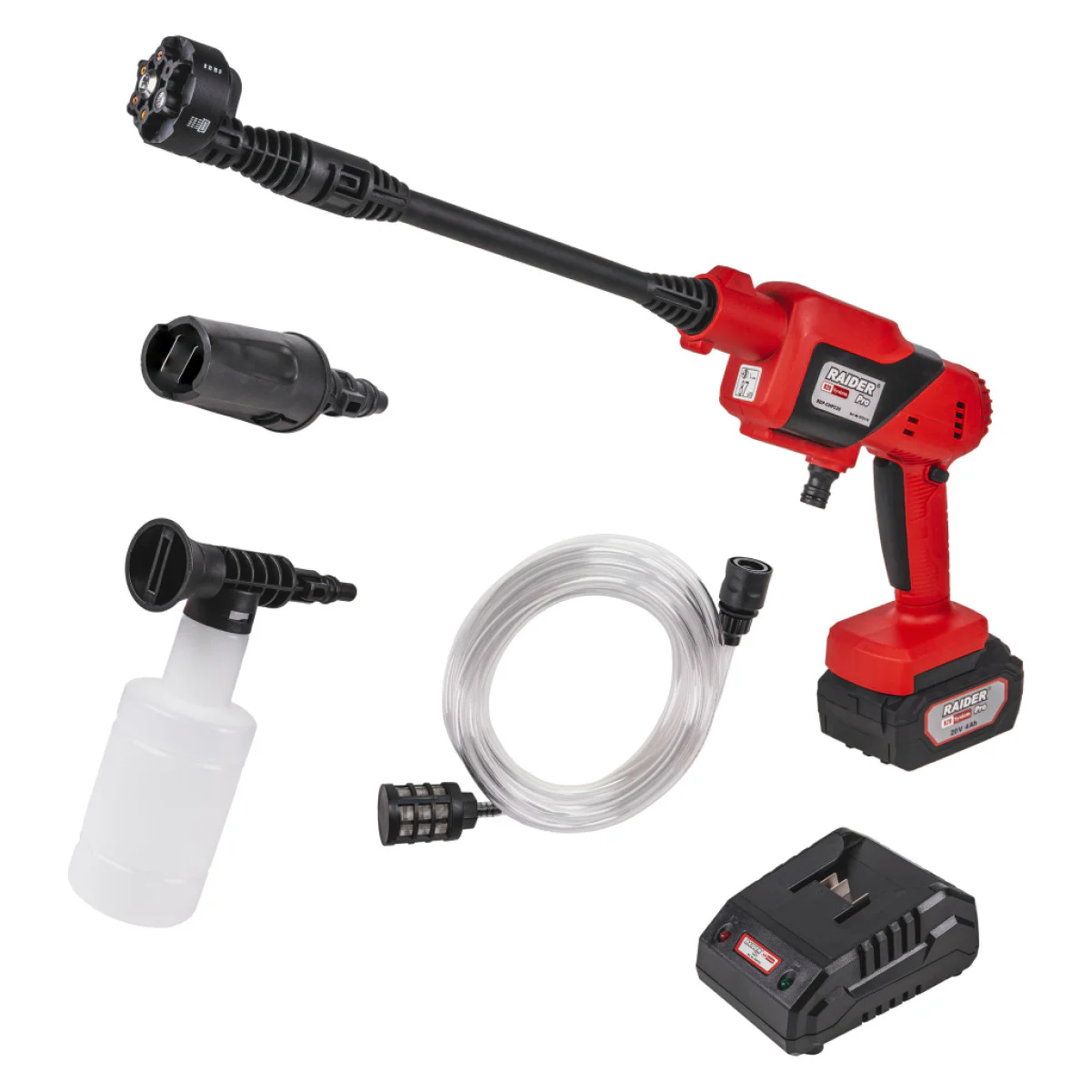 Акумулаторна водоструйка Raider RDP-CHPC20, R20, 3.3 л/мин, 25 бара, с батерия 20 V, 4 Ah, зарядно и аксесоари 072110 Акумулаторна водоструйка Raider RDP-CHPC20, R20, 3.3 л/мин, 25 бара, с батерия 20 V, 4 Ah, зарядно и аксесоари 072110