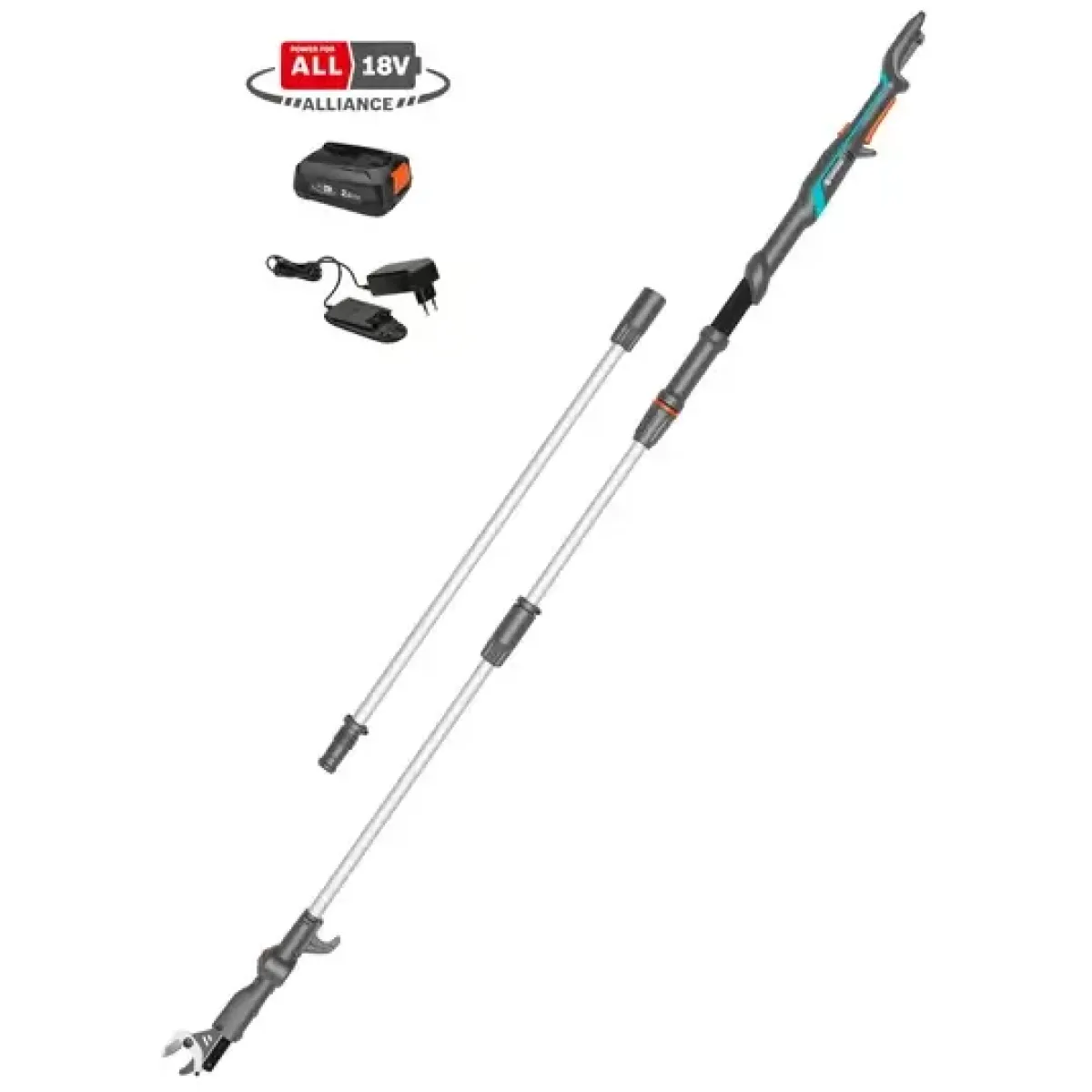 Акумулаторна телескопична ножица за клони GARDENA HighCut 360/18V P4A SET, 18 V, 2 Ah, 28 мм, с батерия 14776-20