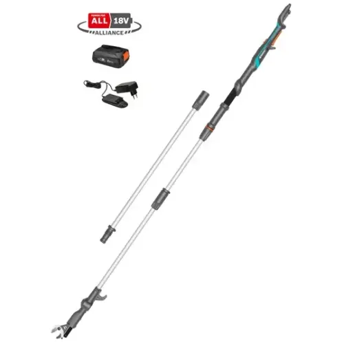 Акумулаторна телескопична ножица за клони GARDENA HighCut 360/18V P4A SET, 18 V, 2 Ah, 28 мм, с батерия 