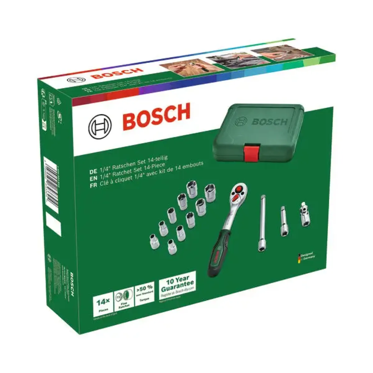 Комплект Bosch ¼ тресчотка и вложки, 14 части 1600A02BY0