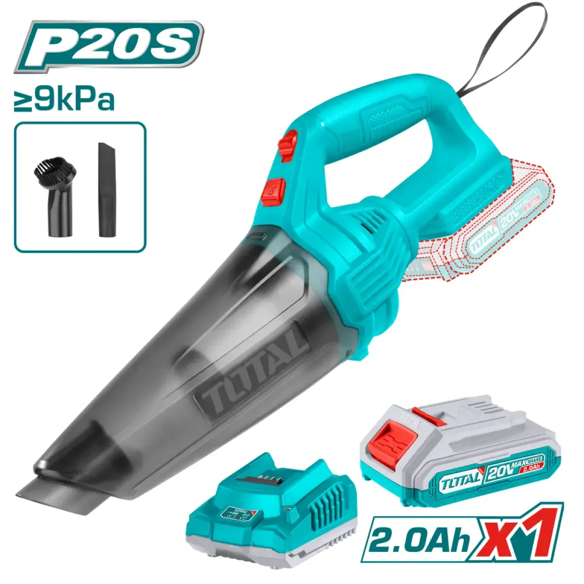 Акумулаторна прахосмукачка TOTALTVLI20126, 20 V, 0.5 L, 1 x 2 Ah