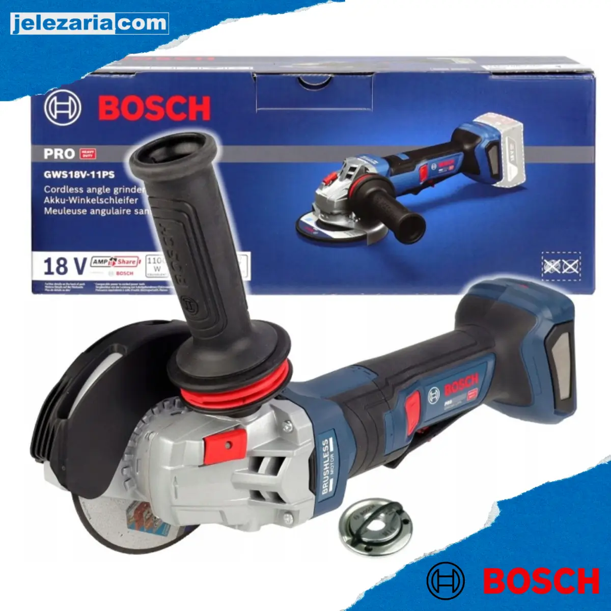 Акумулаторен ъглошлайф Bosch GWS 18V-11PS, 18V, 125 мм, без батерия и зарядно 06019N4300