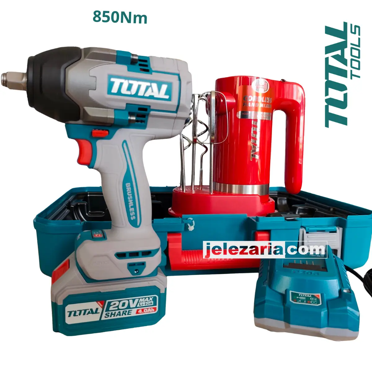 гайковерт TOTAL 850Nm, 20 V, 4 Ah и акумулаторен миксер TOSLI240313E